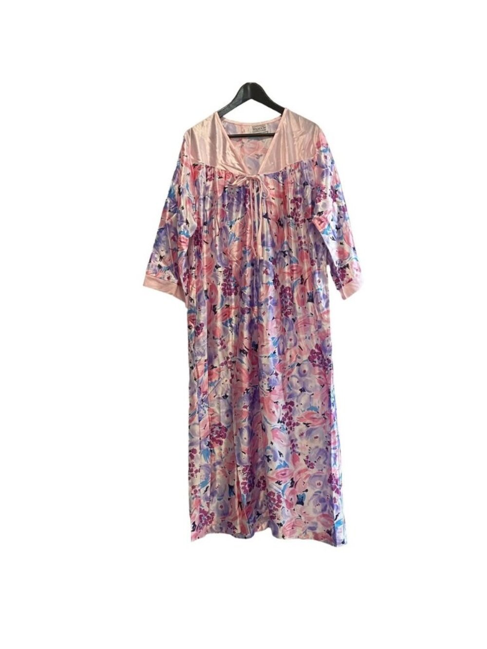 Vtg Sears Kaftan Robe Lounger Night Dress Size Large Vibrant Floral Pink EUC